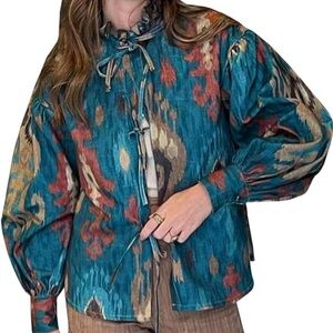 Teal and Red Patterned Women's Blouse